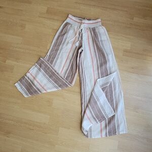 Cali 1850 Los Angeles Striped Wide Leg Linen Cotton Pants Size S Smocked Waist